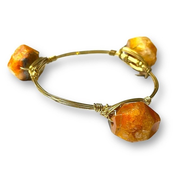 Bourbon and Boweties Bangle Orange Gemstone Copper Wire Gold Plate - Picture 4 of 7